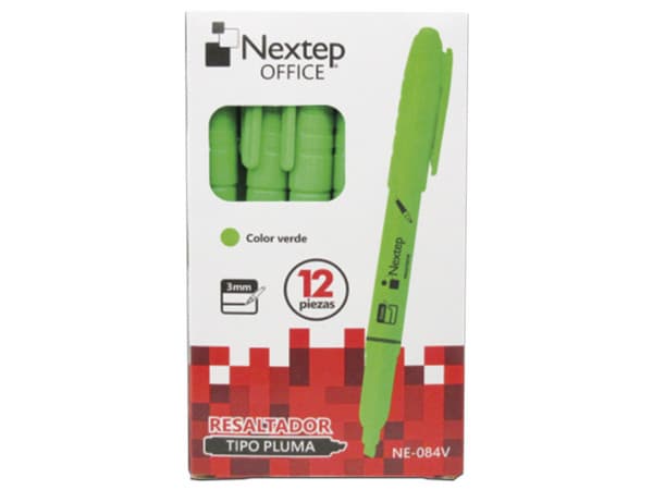 Marcatextos tipo pluma Nextep OFFICE, color verde. Paquete con 12 piezas