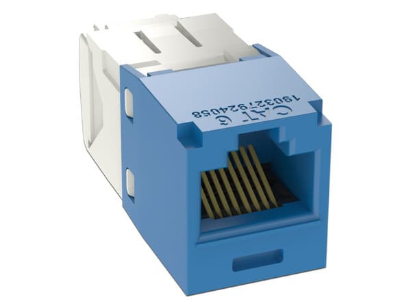 Conector Jack RJ45 Panduit Estilo TP, Mini-Com, Cat6, 8 posiciones y 8 cables, Color Azul.