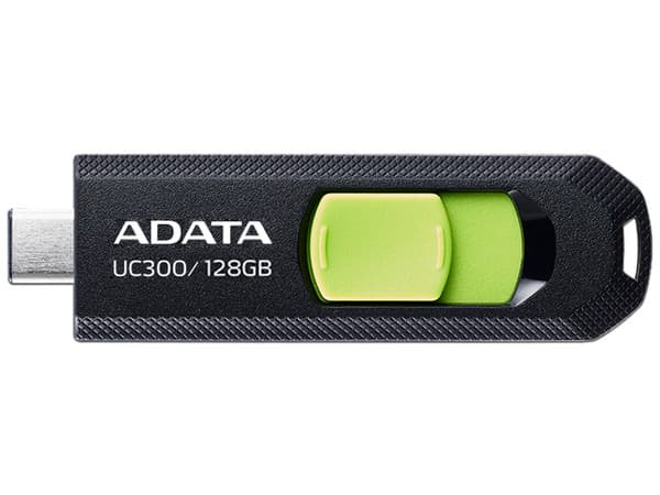 Memoria USB ADATA UC300, 128GB, USB-C, USB 3.2, Color Negro con Verde.