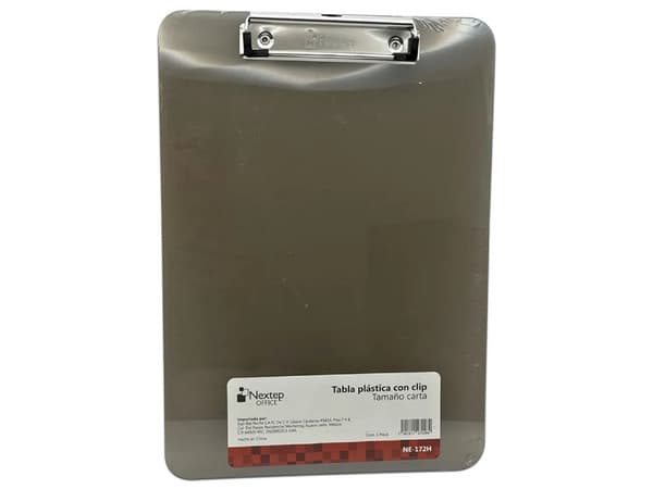 Tabla plástica Nextep con clip. Tamaño carta, color humo. Paquete con 6 piezas.