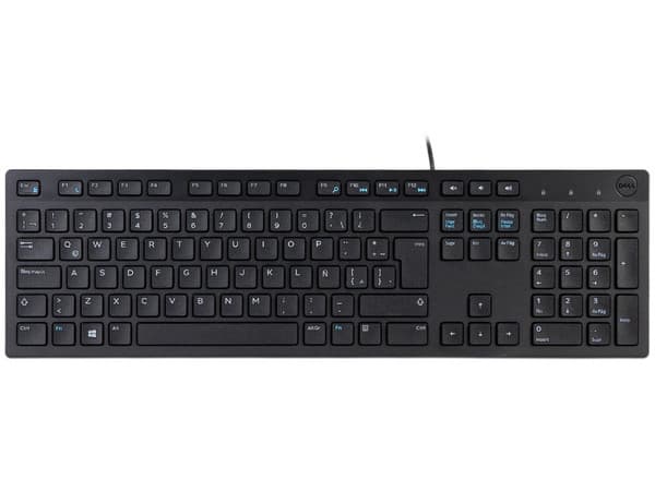 Teclado Dell KB216-BK-LTN, conexión USB, distribución en español, diseño compacto y silencioso, color negro.