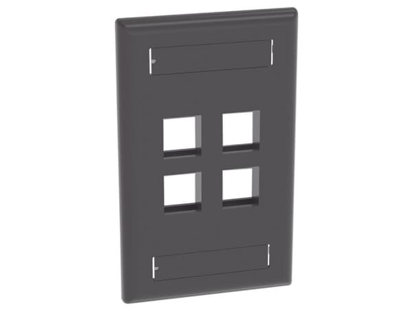 Placa de Pared Vertical Panduit NK4FBL de 4 Puertos Keystone, Con Espacios Para Etiquetas, Color Negro.