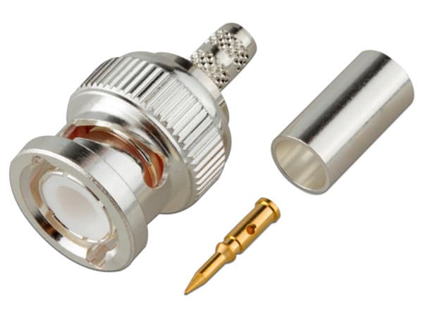 Conector RF Industries tipo BNC Macho de Anillo Plegable para Cable LMR-195, RG-58/U, RG-142/U.