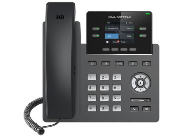 Teléfono IP GrandStream GRP2612, 2 cuentas SIP, 4 teclas de línea, audio HD, soporta Wi-Fi, PoE.