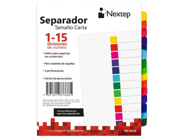 Separador Nextep Economico Sin Num y 15 Divisiones.