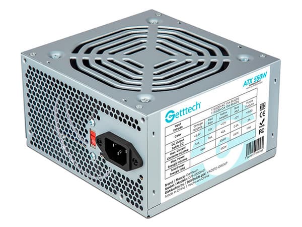 Fuente de poder Getttech de 550W, ATX, Cable de corriente de 1.2 m.