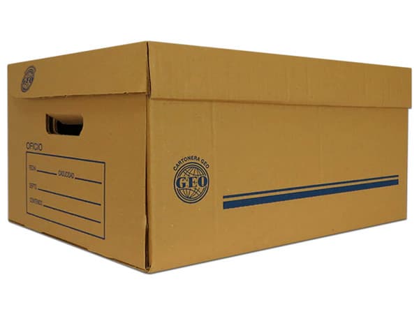 Caja Archivo GEO Oficio de Cartón Modelo 005, Medidas 50x35x25 cm. Paquete con 20 Piezas. Colores Beige y Café.
