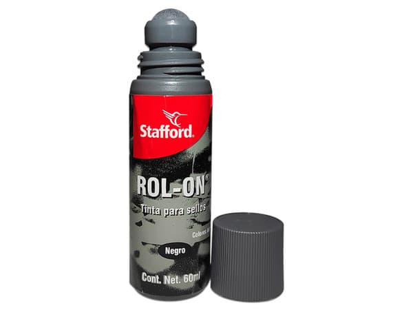 Tinta para Sellos Stafford Roll On, 60ml. Color Negro.