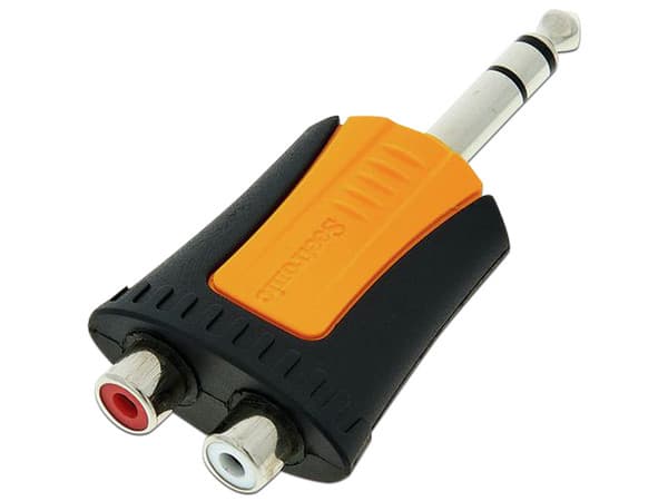 Adaptador de Audio Seetronic MP3-2RF de 2 puertos RCA Hembra a 1 Plug de 1/4" Estéreo. Color Amarillo.