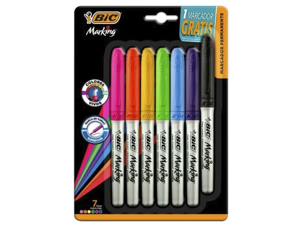 Marcador BIC Marking Permanente Grip Fino Colores Surtidos C/6+1 Pzas