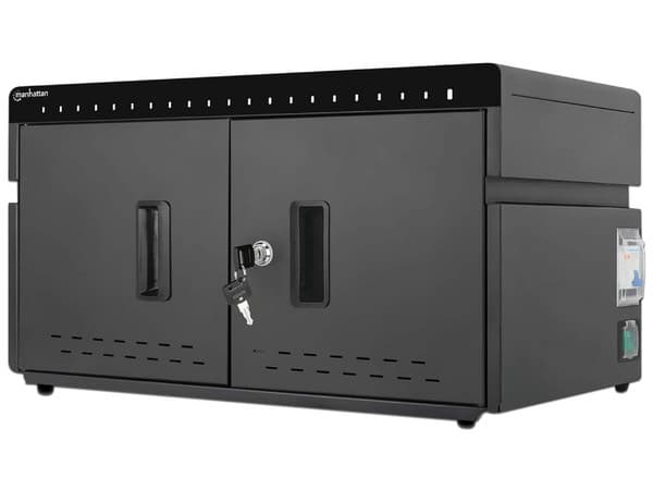Estación de carga Portátil Manhattan 715959, Gabinete de Manejo para 20 Dispositivos, Conectores USB, Ventilación, Color Negro.