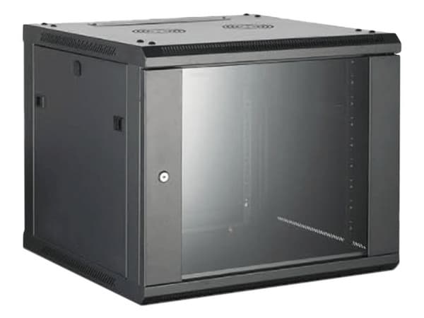 Gabinete para Montaje en Pared o Piso, Puerta de Cristal Templado, Cuerpo Fijo, 6 Unidades de Rack, 19", Fabricado en Acero.