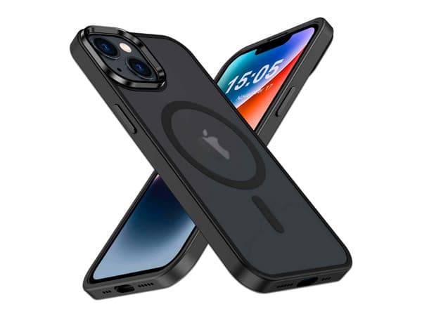 Funda protectora Tekku Matte Style para iPhone 15 Plus, Compatible con MagSafe, Color Negro Transparente.