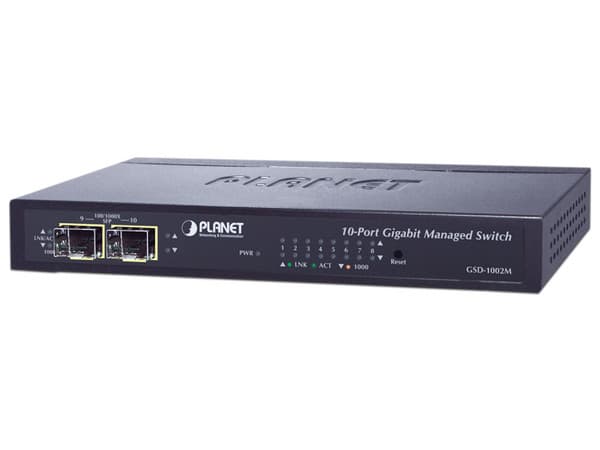 Switch Planet GSD-1002M de 8 Puertos RJ45 10/100/1000 Mbps y 2 SFP, Administrable.
