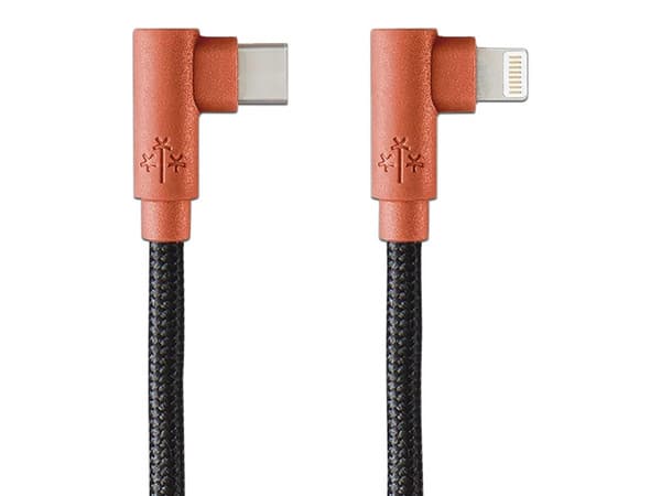 Cable de Datos Hune de USB-C a Lightning (M-M), Conector de 90 grados, 1.2m. Color Naranja.