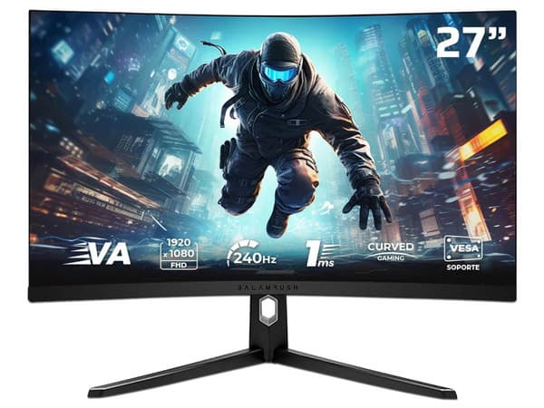 Monitor Gamer Curvo Balam Rush Ultra Earth Plus MGM27C de 27", Resolución 1920 x 1080 (Full HD 1080p), HDR, G-Sync/FreeSync, Iluminación RGB, Low blue filter, Flicker-Free, 1 ms, 240Hz, Color Negro.
