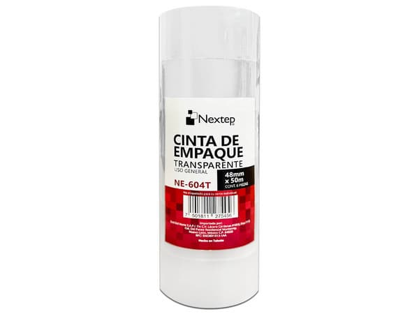 Cinta de empaque transparente Nextep, uso general, 48mm x 50mts, paquete con 6 unidades.