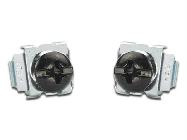 Kit de 100 Tornillos y 100 Tuercas Enjauladas #12-24, Para Uso en Gabinetes o Racks de 4 postes con Orificios Cuadrados.