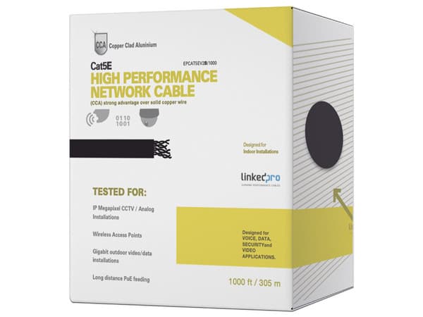 Bobina de Cable LinkedPro Cat5e, Aleación de Cobre y Aluminio, 305 m, Color Negro.