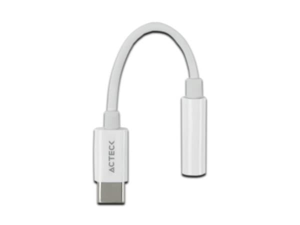 Adaptador Acteck Shift Plus AA405 de USB-C (M) a Jack 3.5mm (H), Color Blanco.