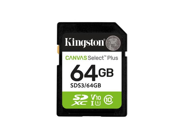 Memoria Kingston SDXC UHS-I U1 Canvas Select Plus de 64GB, Gen 3, 100 MB/s, Clase 10.