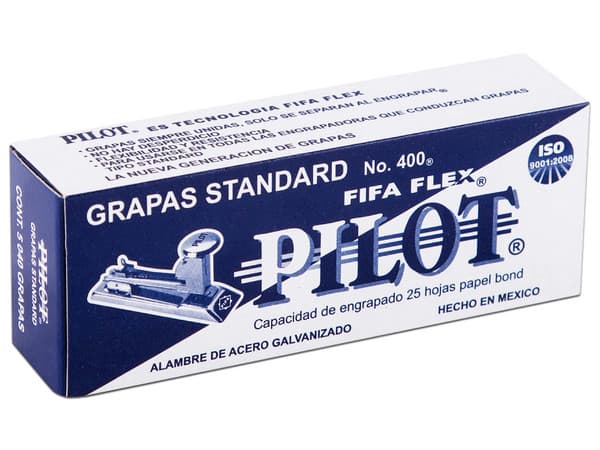 Grapas Pilot FIFA Flex 400 estándar con 5040 piezas por caja.