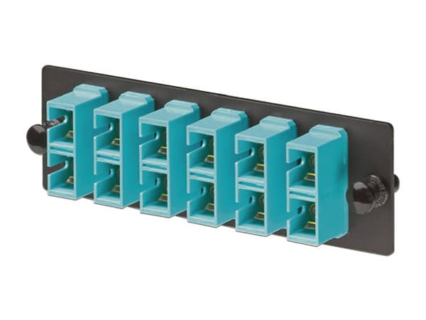 Placa Acopladora de Fibra Óptica FAP Panduit, Con 6 Conectores SC Duplex (12 Fibras), Para Fibra Multimodo OM3/OM4, Color Aqua.