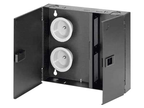 Caja de Conexión PANDUIT FWME2 de Fibra Óptica, Montaje en Pared, Acepta 2 Placas FAP o FMP, Hasta 48 Fibras, Color Negro.