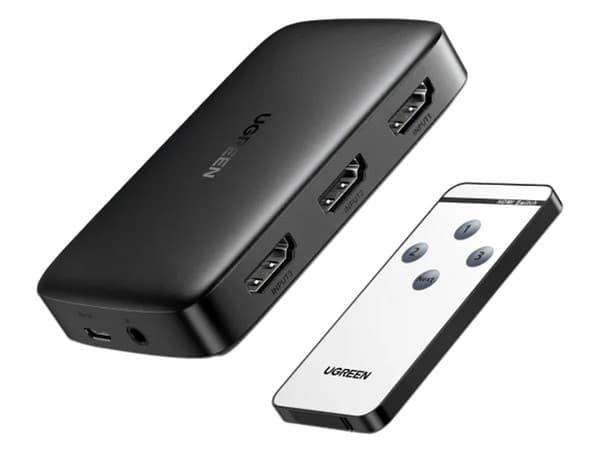 Switch de Video UGREEN de 3 Puertos HDMI Control Remoto, Resolucion 4K 30Hz, Receptor de Infrarrojo.