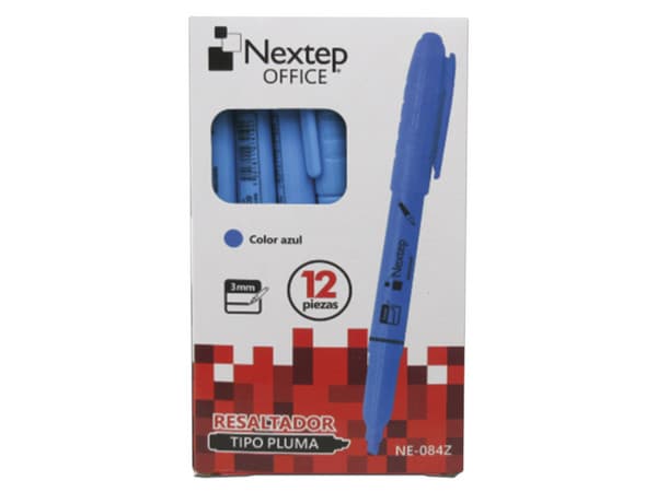 Marcatextos tipo pluma Nextep OFFICE, color azul. Paquete con 12 piezas