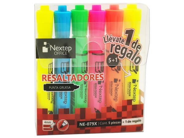 Juego Resaltadores Nextep NE-079X de 5 Colores Punta Cincel 4mm