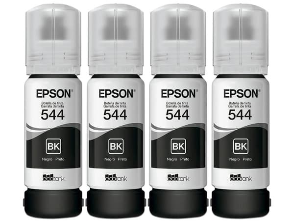 Kit de 4 Botellas de Tintas Epson 544, Color Negro.