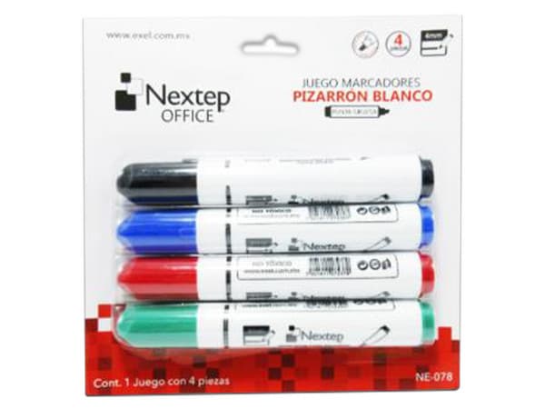 Marcador para pizarrón Nextep NE-078 de punta cincel, colores surtidos. Paquete con 4 piezas