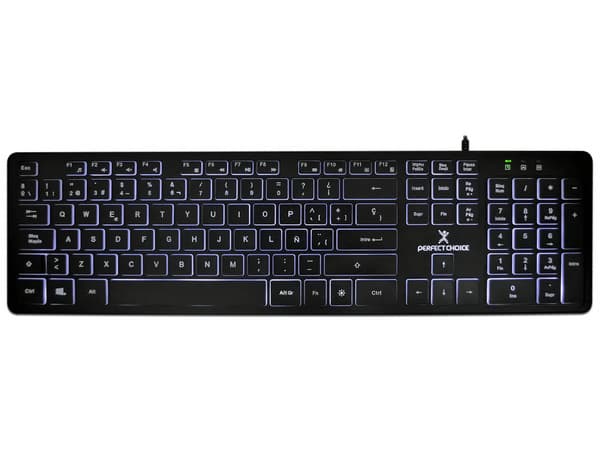 Teclado Perfect Choice PC-201304, Iluminación en Teclas para Oficina, Retroiluminación en Color Blacklight.