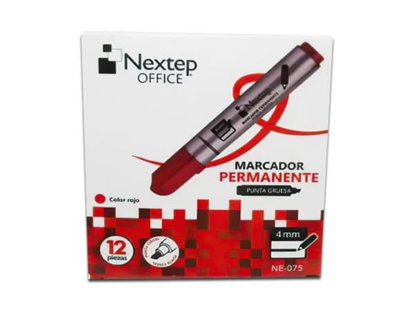 Paquete de Marcadores permanentes Nextep NE-075, 12 piezas, Punta tipo Cincel, Color Rojo.