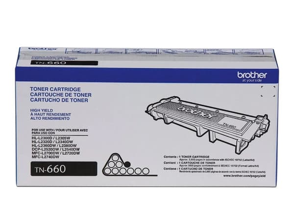 Cartucho de Tóner Brother TN660 Negro, Modelo: TN660COMP-S.