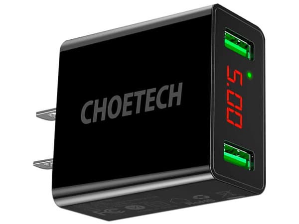Cargador de Pared Choetech C0028 de Carga Rápida con 2 puertos USB Tipo A, 2.2A, Pantalla Led, Color Negro.