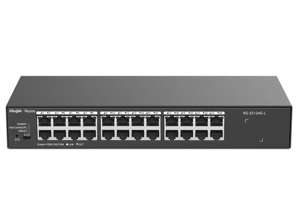 Switch Ruijie RG-ES124G-L de 24 puertos 10/100/1000 Mbps, Protección contra Sobrecargas.