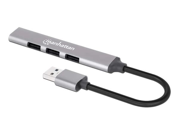 Hub Manhattan USB-A a 4 Puertos USB A, Color Gris.