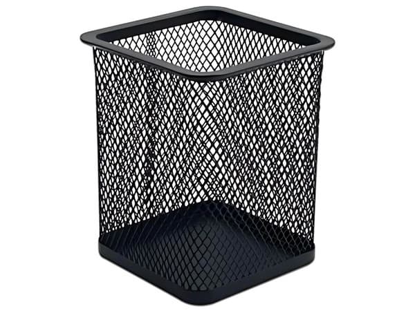 Porta lápices Nextep cuadrado mediano de malla metálica con dimensiones de 8 x 8 x 9.7 cm.