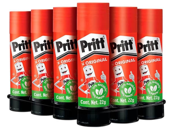 Lápiz Adhesivo Pritt 22g. Caja con 12 piezas, adhesivo en barra de secado rápido, resistente y sin solventes, ideal para papel, cartón y manualidades.