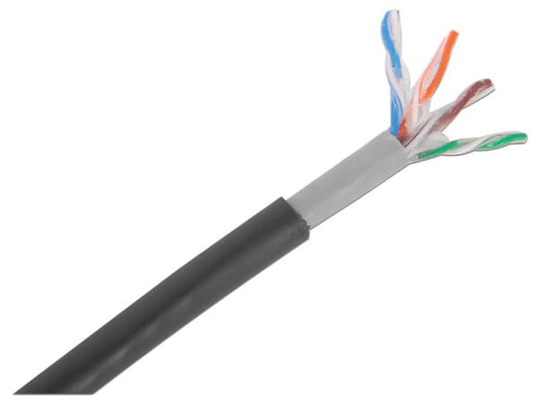 Bobina de Cable Linkedpro UTP, Cat5e, 305m, con gel para intemperie y bajo tierra, doble forro con protección UV, Cobre. Color Negro