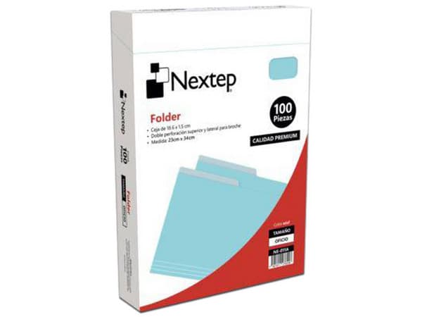 Folder Nextep Tamaño Oficio, Doble Perforación Superior y Lateral de 100 Piezas.
