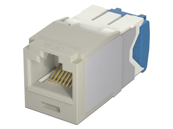 Conector Jack RJ45 Panduit CJ6X88TGIG Estilo TG, Categoría 6A, Mini-Com, 8 posiciones y 8 cables. Color Gris.