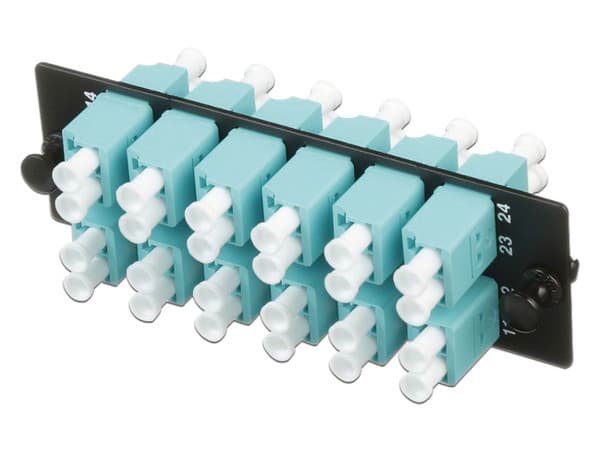Placa Acopladora de Fibra Óptica Panduit, con 12 Conectores LC Dúplex. Color Aqua.