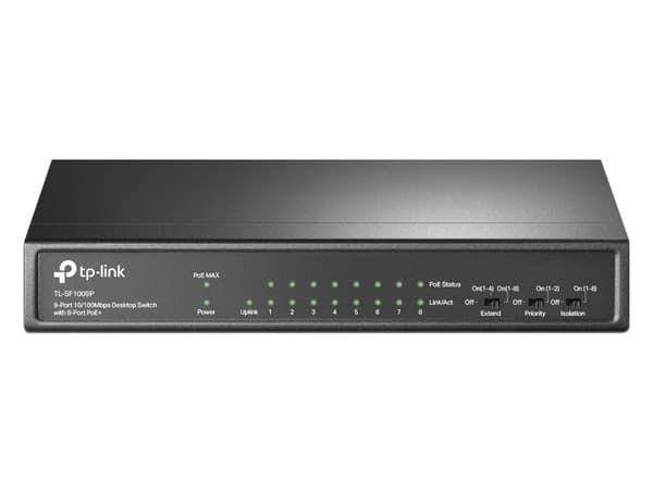 Switch Gigabit TP-LINK TLSF1009P de 8+1(No administrable) Puertos, PoE. Color Negro.