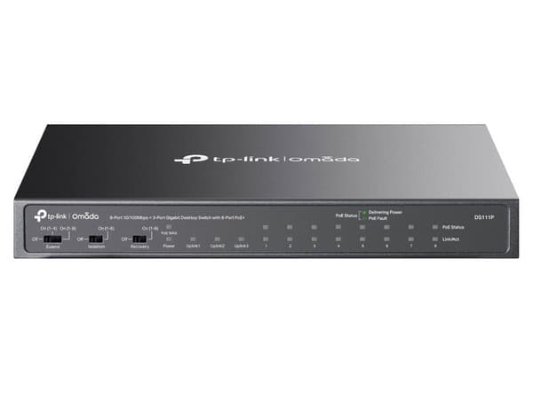 Switch TP-Link DS111P, 10 Puertos Fast Ethernet 10/100, 8 Puertos PoE+ 65W, No Administrado, 7.6 Gbit/s, 2000 Entradas.