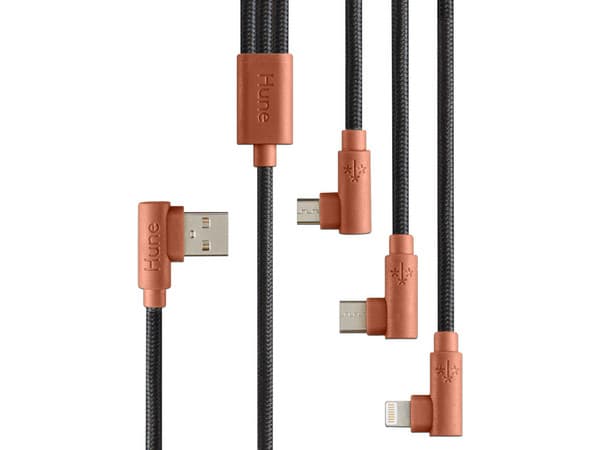 Cable Datos HUNE USB-A a 3en1 naranja USB-C Micro USB y Lightning Universal