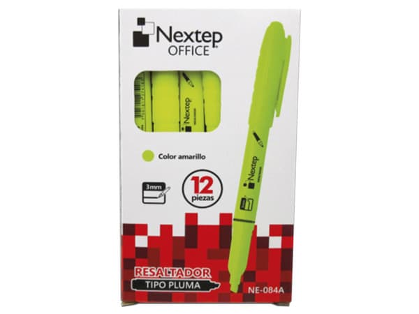 Marcatextos tipo pluma Nextep OFFICE, color amarillo. Paquete con 12 piezas