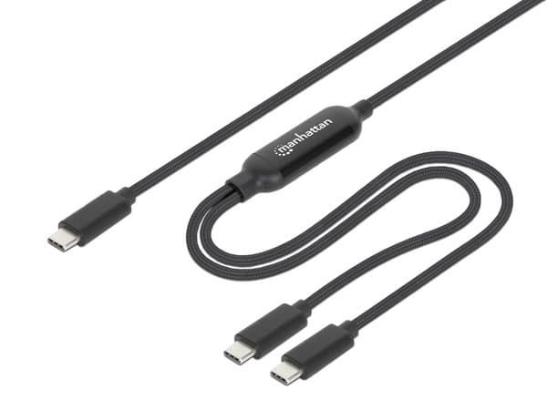 Cable de Carga MANHATTAN 355810 USB-C Doble de 2 m (7 ft), Potencia 100W, Compatible con 2 Dispositivos.